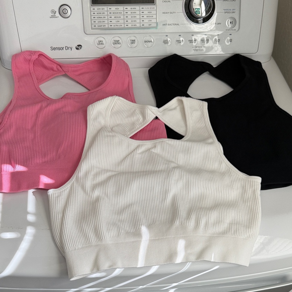 Fashion Nova Ribbed Crop Tops - Pink, White, Black